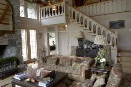 Barnard Guest Home - Living Room Stairwell & Timberframe