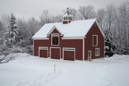 red building in the snow