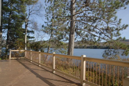 wooden deck by lake